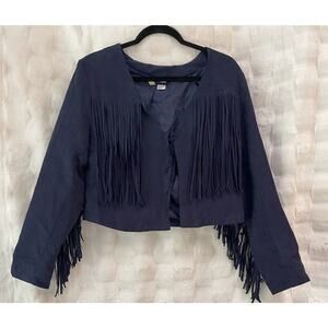 Blue Faux Suede Fringe Jacket Sz12